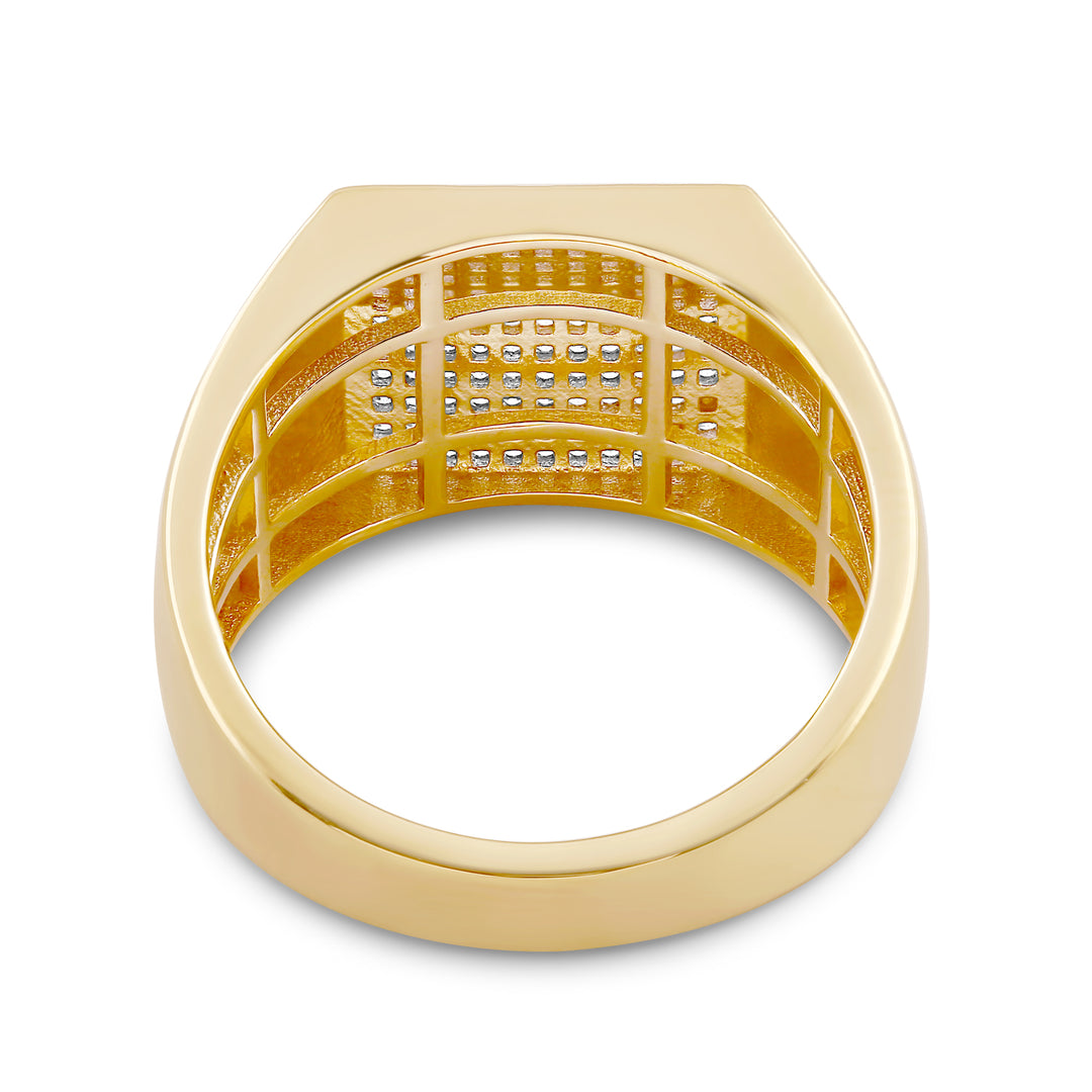 RECTANGULAR MICROPAVE UNISEX DRIPZ RING with Cubic Zirconia Stones and 14K Yellow Gold over Sterling Silver