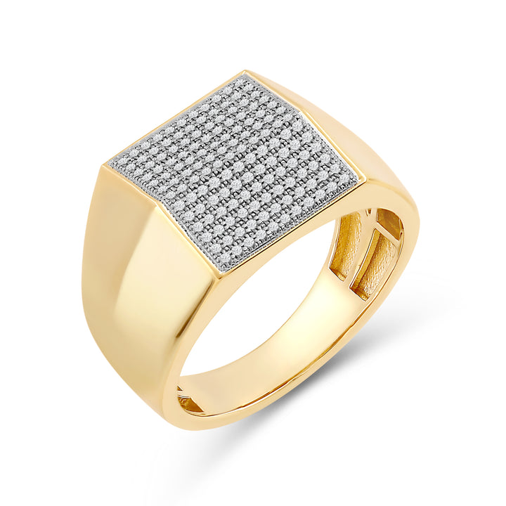 RECTANGULAR MICROPAVE UNISEX DRIPZ RING with Cubic Zirconia Stones and 14K Yellow Gold over Sterling Silver