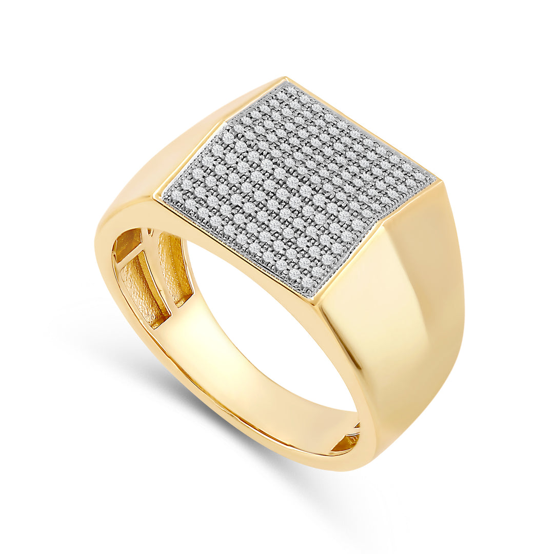 RECTANGULAR MICROPAVE UNISEX DRIPZ RING with Cubic Zirconia Stones and 14K Yellow Gold over Sterling Silver