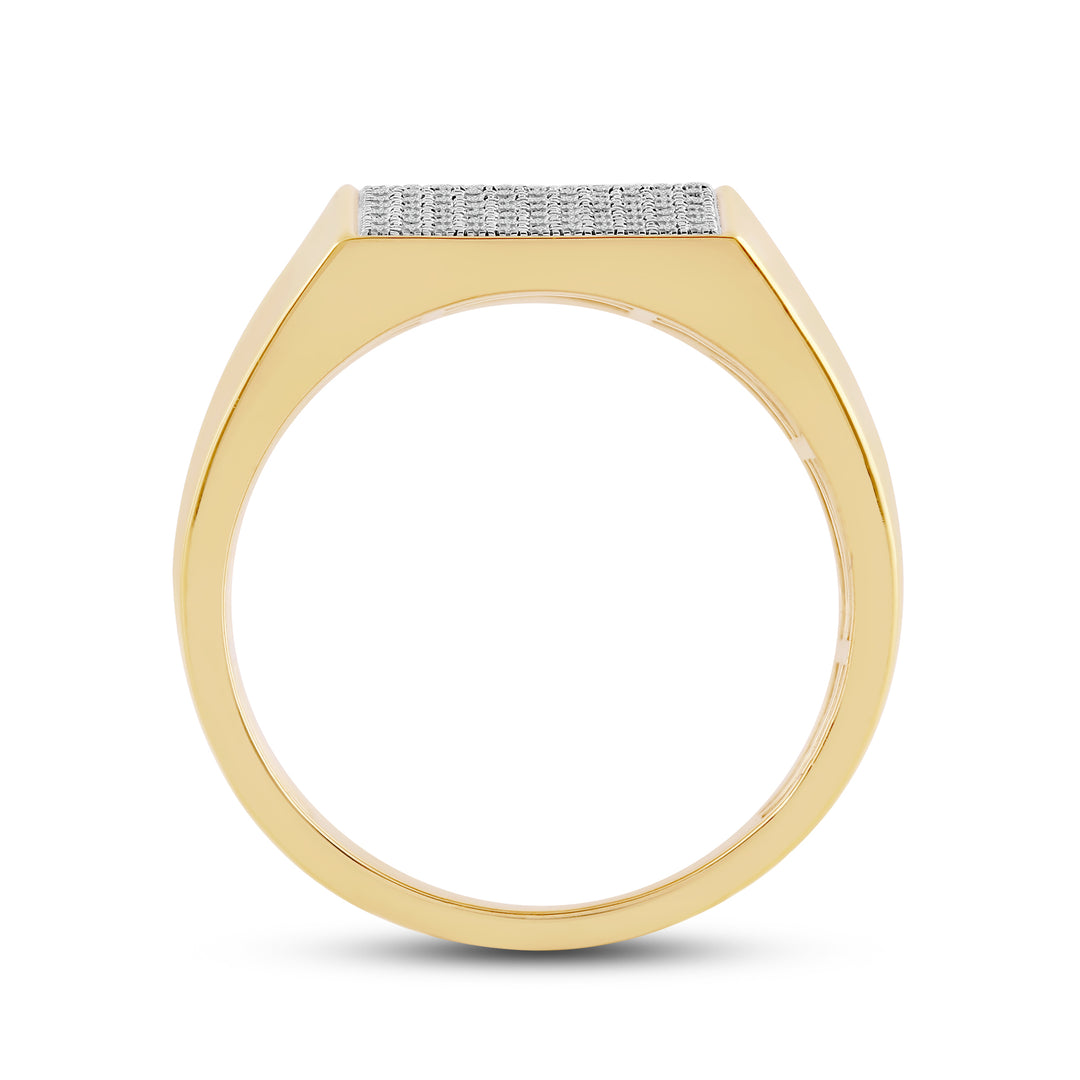 RECTANGULAR MICROPAVE UNISEX DRIPZ RING with Cubic Zirconia Stones and 14K Yellow Gold over Sterling Silver