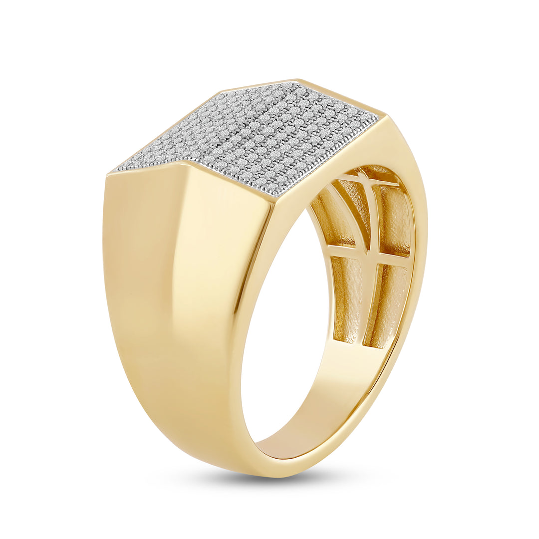 RECTANGULAR MICROPAVE UNISEX DRIPZ RING with Cubic Zirconia Stones and 14K Yellow Gold over Sterling Silver