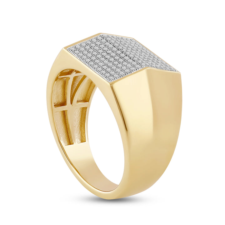 RECTANGULAR MICROPAVE UNISEX DRIPZ RING with Cubic Zirconia Stones and 14K Yellow Gold over Sterling Silver