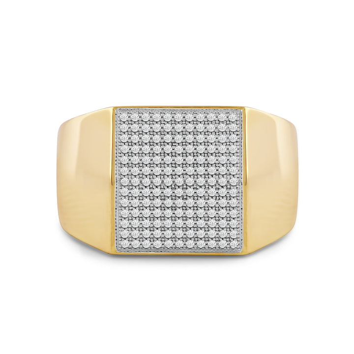 RECTANGULAR MICROPAVE UNISEX DRIPZ RING with Cubic Zirconia Stones and 14K Yellow Gold over Sterling Silver