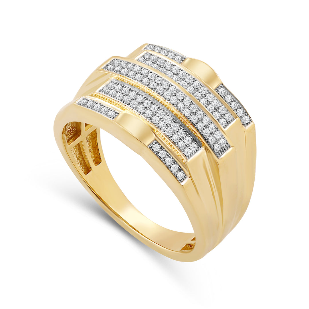 5 STEP ALTERNATE LONG SHORT LAYERED MEN'S DRIPZ RING
with Cubic Zirconia Stones and 14K Yellow Gold over Sterling Silver