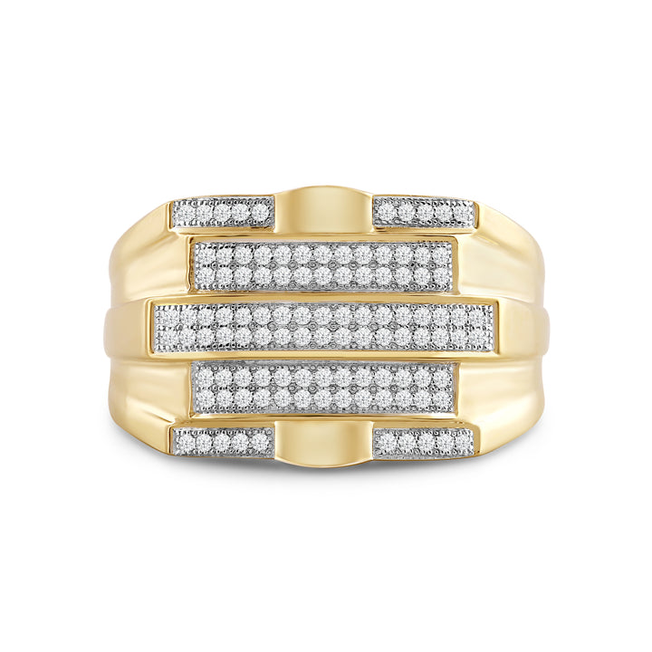 5 STEP ALTERNATE LONG SHORT LAYERED MEN'S DRIPZ RING
with Cubic Zirconia Stones and 14K Yellow Gold over Sterling Silver