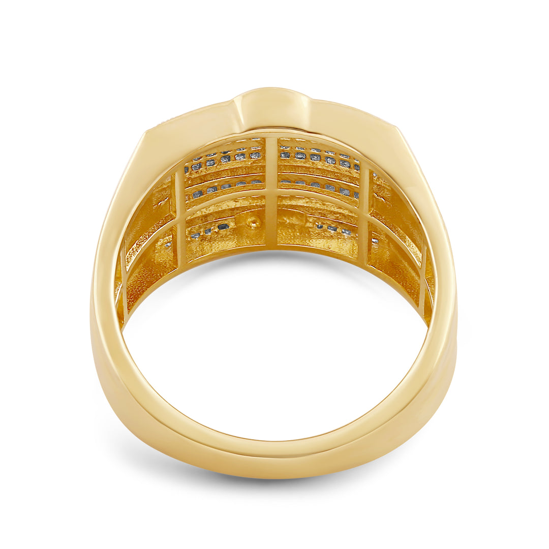 5 STEP ALTERNATE LONG SHORT LAYERED MEN'S DRIPZ RING
with Cubic Zirconia Stones and 14K Yellow Gold over Sterling Silver