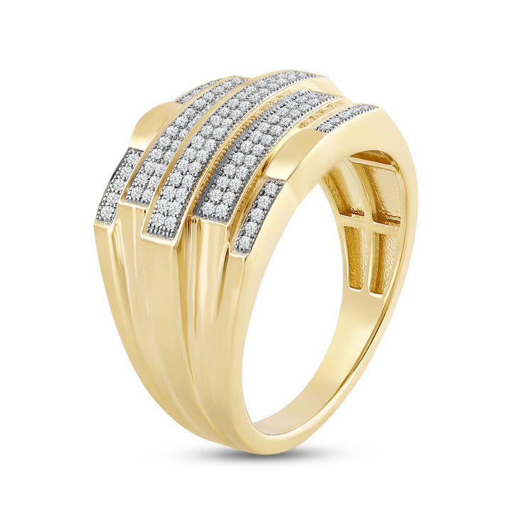 5 STEP ALTERNATE LONG SHORT LAYERED MEN'S DRIPZ RING
with Cubic Zirconia Stones and 14K Yellow Gold over Sterling Silver