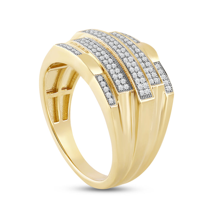 5 STEP ALTERNATE LONG SHORT LAYERED MEN'S DRIPZ RING
with Cubic Zirconia Stones and 14K Yellow Gold over Sterling Silver