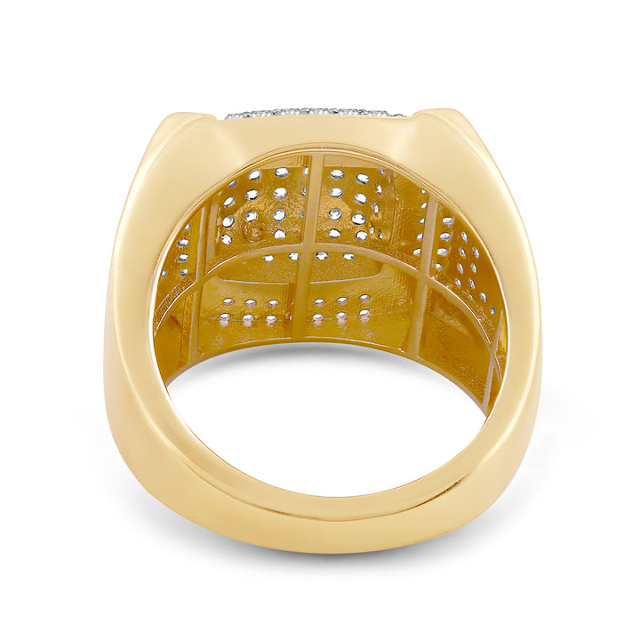 DOMED CUSHION UNISEX DRIPZ RING with Cubic Zirconia Stones and 14K Yellow Gold over Sterling Silver