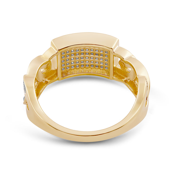 RECTANGULAR CUBAN UNISEX DRIPZ RING with Cubic Zirconia Stones and 14K Yellow Gold over Sterling Silver