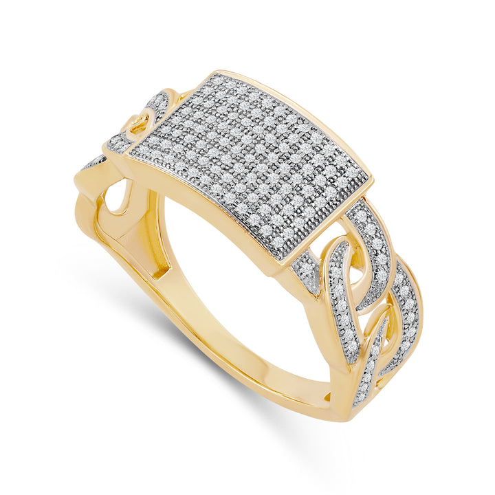 RECTANGULAR CUBAN UNISEX DRIPZ RING with Cubic Zirconia Stones and 14K Yellow Gold over Sterling Silver