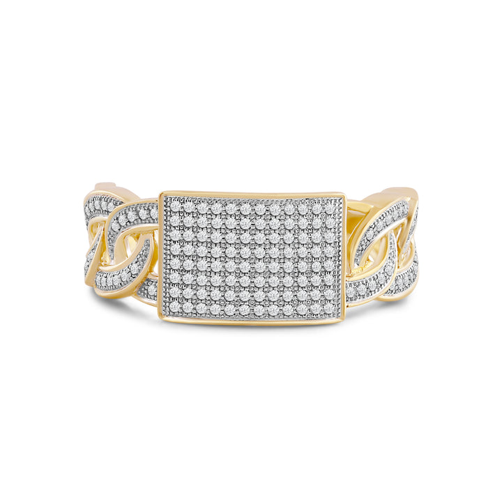 RECTANGULAR CUBAN UNISEX DRIPZ RING with Cubic Zirconia Stones and 14K Yellow Gold over Sterling Silver