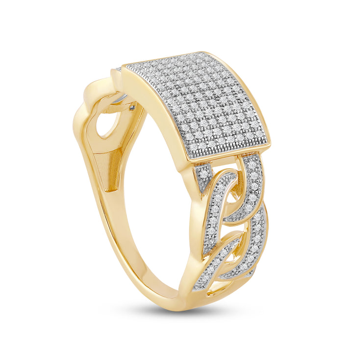 RECTANGULAR CUBAN UNISEX DRIPZ RING with Cubic Zirconia Stones and 14K Yellow Gold over Sterling Silver