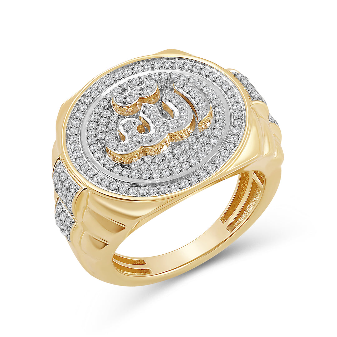 ALLAH UNISEX DRIPZ RING with Cubic Zirconia Stones and 14K Yellow Gold over Sterling Silver