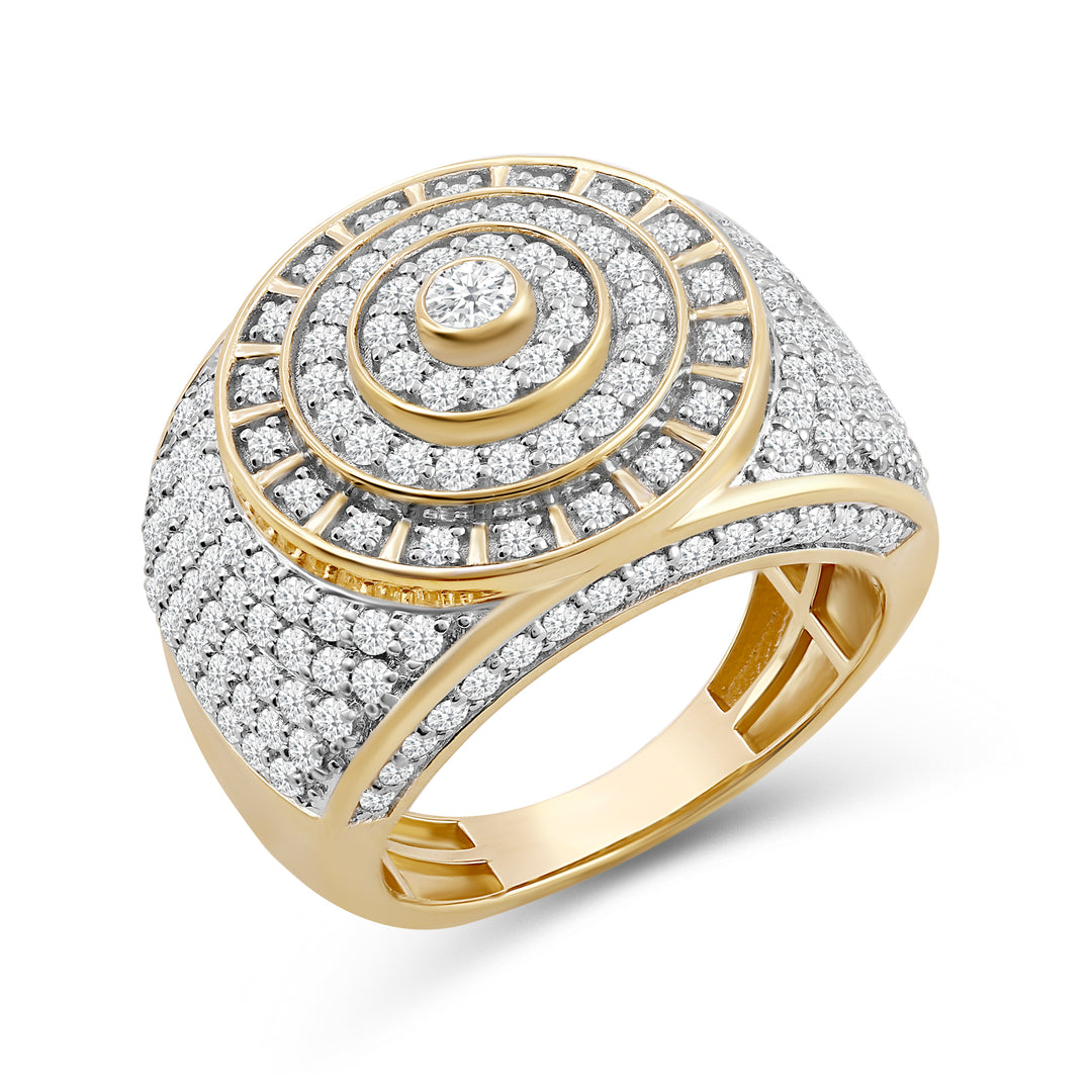 ROUND ARRAY HALO UNISEX DRIPZ RING with Cubic Zirconia Stones and 14K Yellow Gold over Sterling Silver