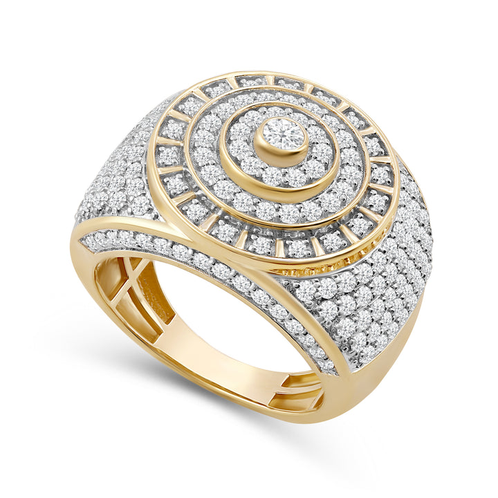 ROUND ARRAY HALO UNISEX DRIPZ RING with Cubic Zirconia Stones and 14K Yellow Gold over Sterling Silver