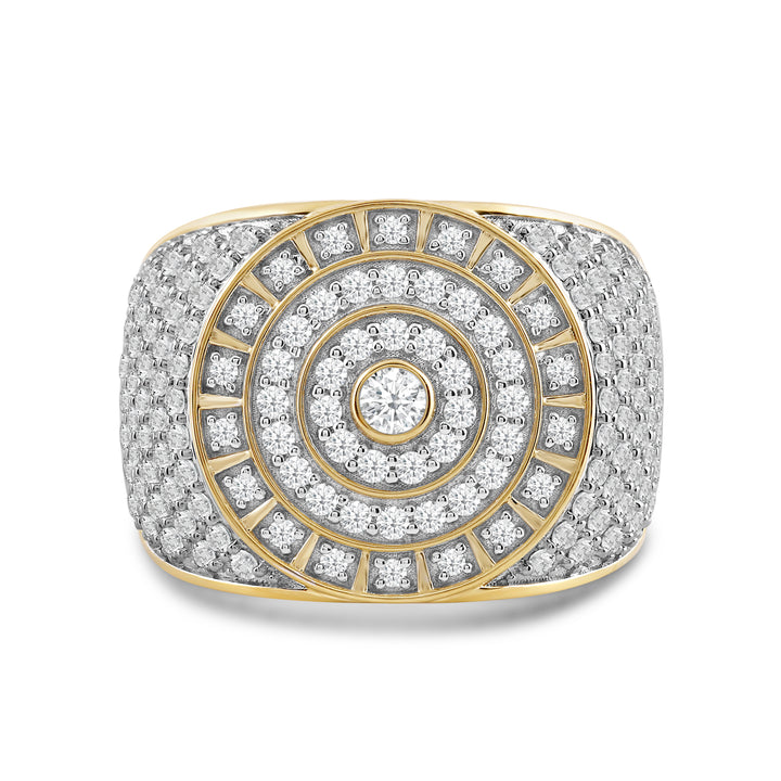 ROUND ARRAY HALO UNISEX DRIPZ RING with Cubic Zirconia Stones and 14K Yellow Gold over Sterling Silver