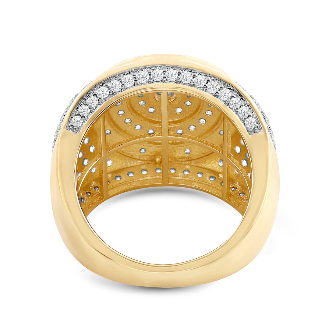 ROUND ARRAY HALO UNISEX DRIPZ RING with Cubic Zirconia Stones and 14K Yellow Gold over Sterling Silver