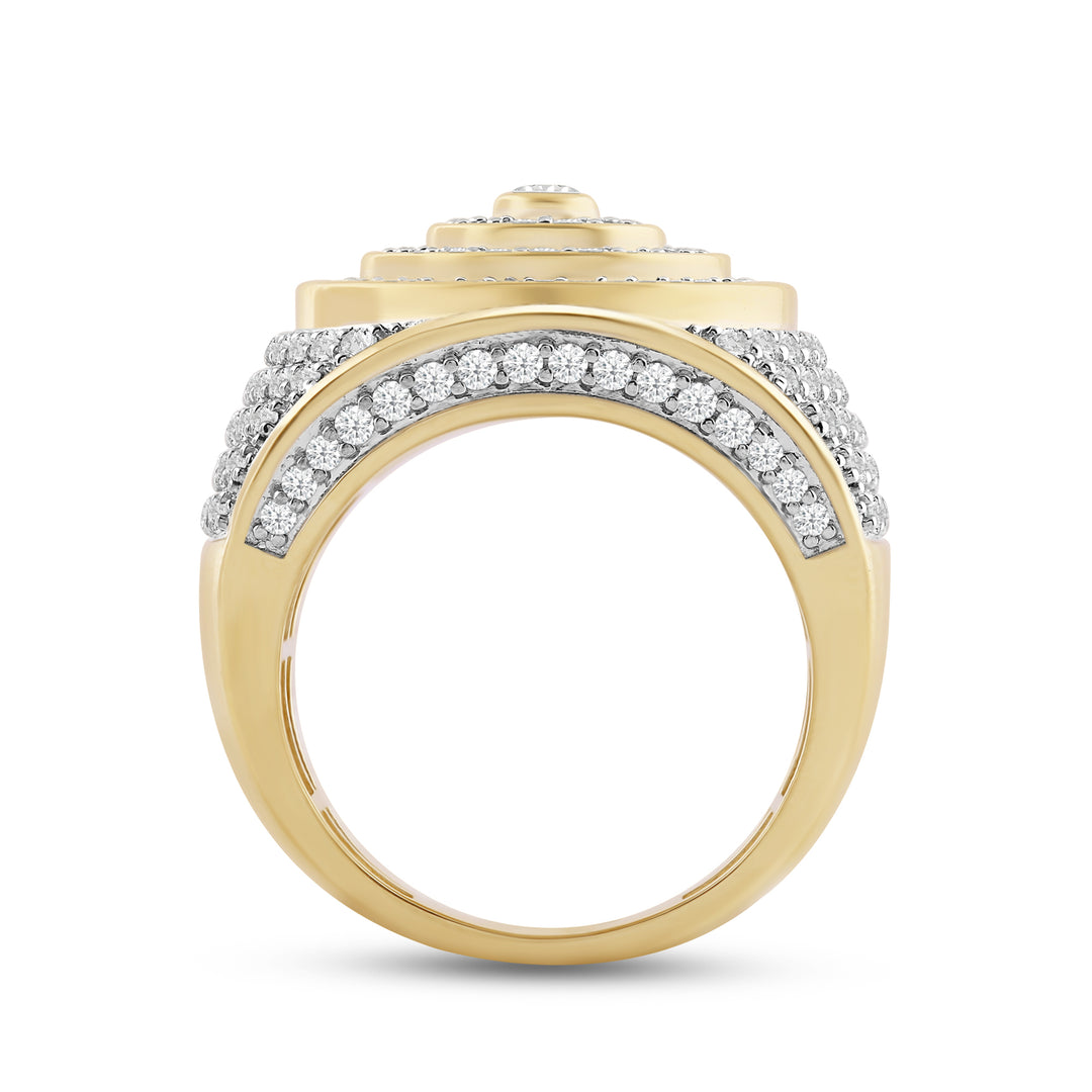 ROUND ARRAY HALO UNISEX DRIPZ RING with Cubic Zirconia Stones and 14K Yellow Gold over Sterling Silver