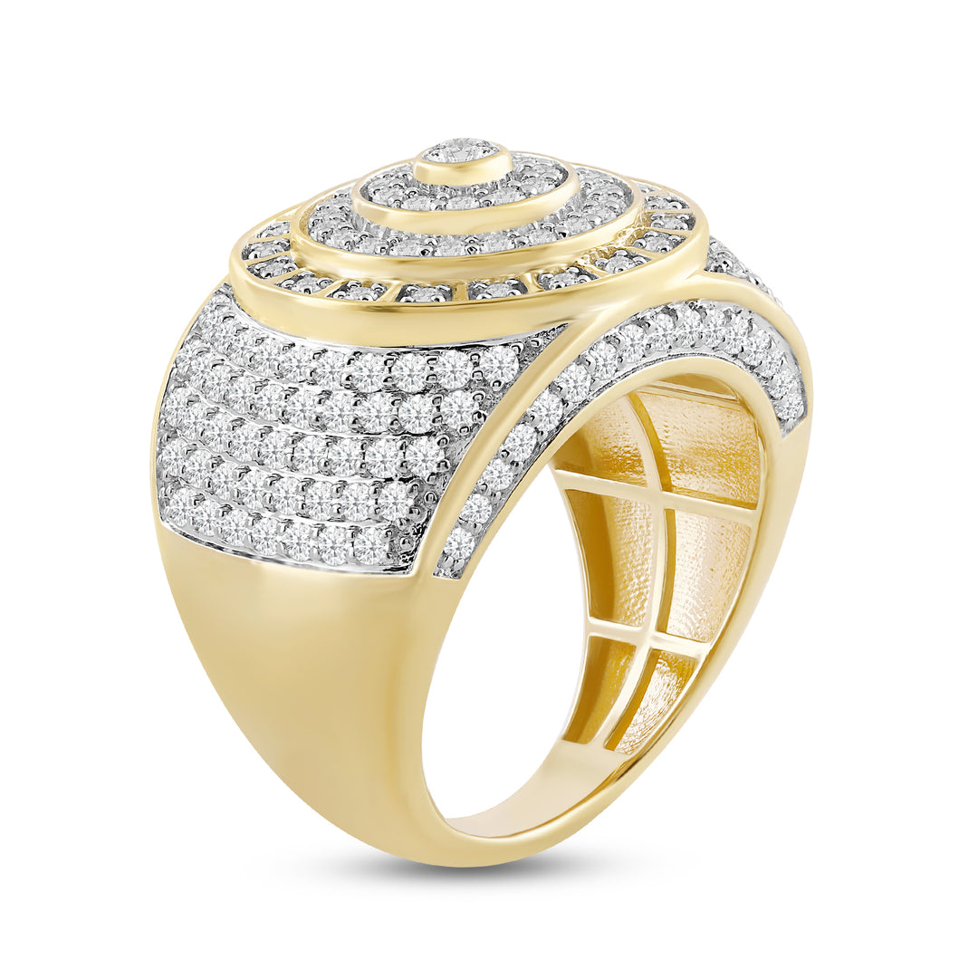 ROUND ARRAY HALO UNISEX DRIPZ RING with Cubic Zirconia Stones and 14K Yellow Gold over Sterling Silver