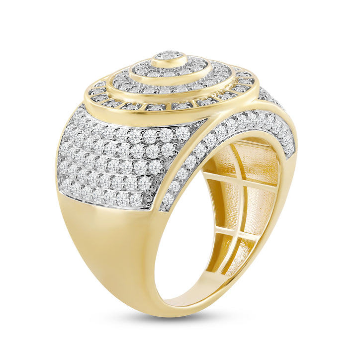 ROUND ARRAY HALO UNISEX DRIPZ RING with Cubic Zirconia Stones and 14K Yellow Gold over Sterling Silver