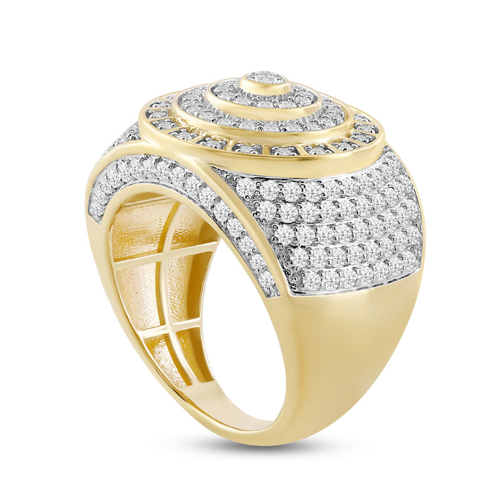 ROUND ARRAY HALO UNISEX DRIPZ RING with Cubic Zirconia Stones and 14K Yellow Gold over Sterling Silver