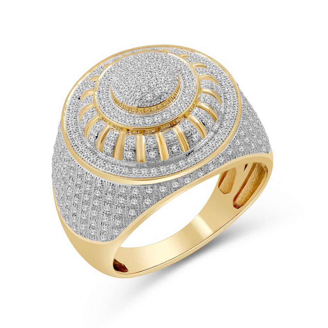 LAYERED DOME UNISEX DRIPZ RING with Cubic Zirconia Stones and 14K Yellow Gold over Sterling Silver