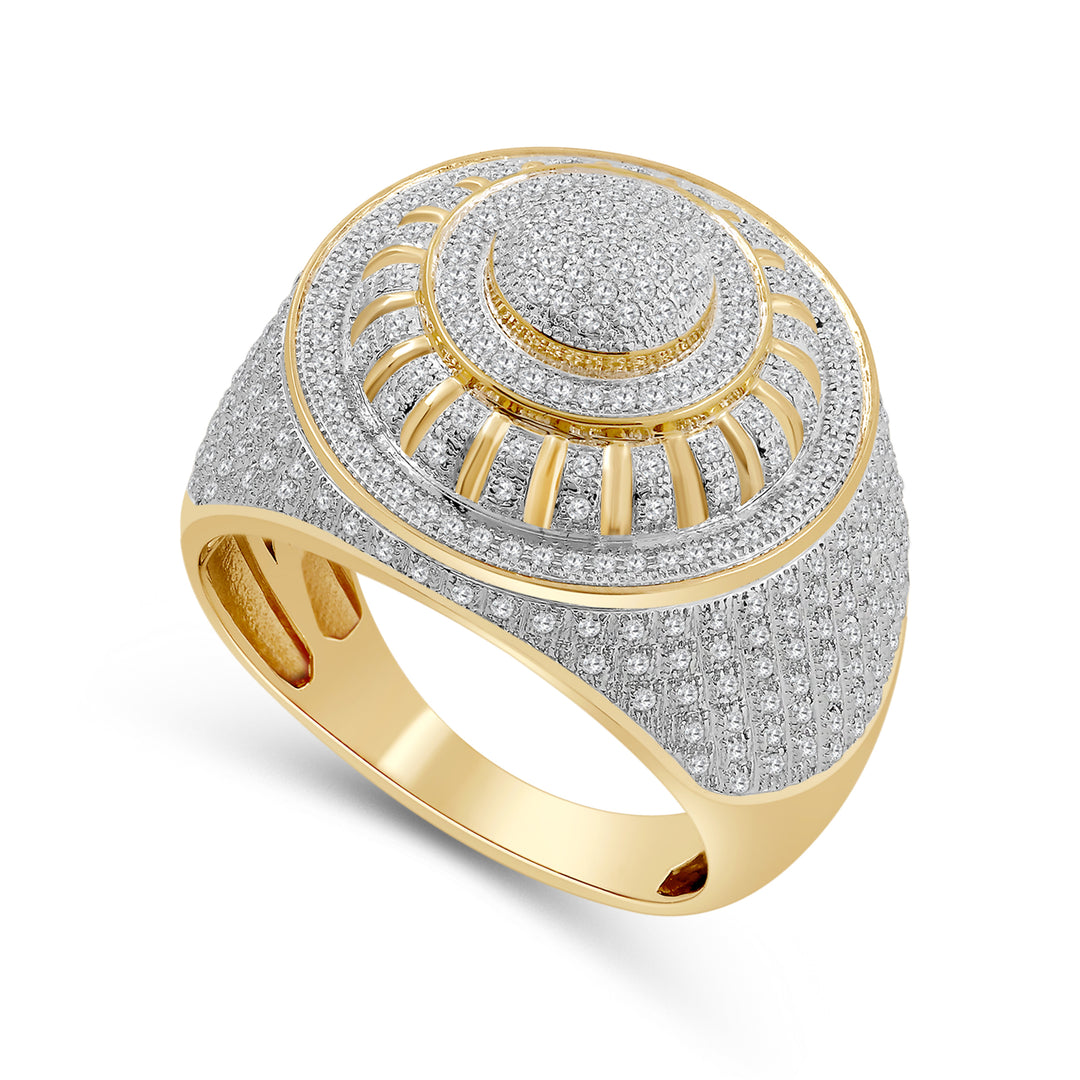 LAYERED DOME UNISEX DRIPZ RING with Cubic Zirconia Stones and 14K Yellow Gold over Sterling Silver