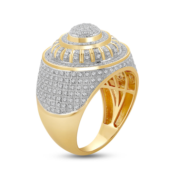 LAYERED DOME UNISEX DRIPZ RING with Cubic Zirconia Stones and 14K Yellow Gold over Sterling Silver