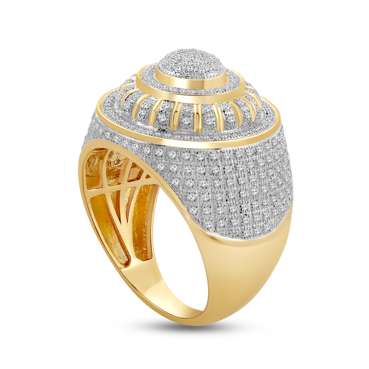 LAYERED DOME UNISEX DRIPZ RING with Cubic Zirconia Stones and 14K Yellow Gold over Sterling Silver