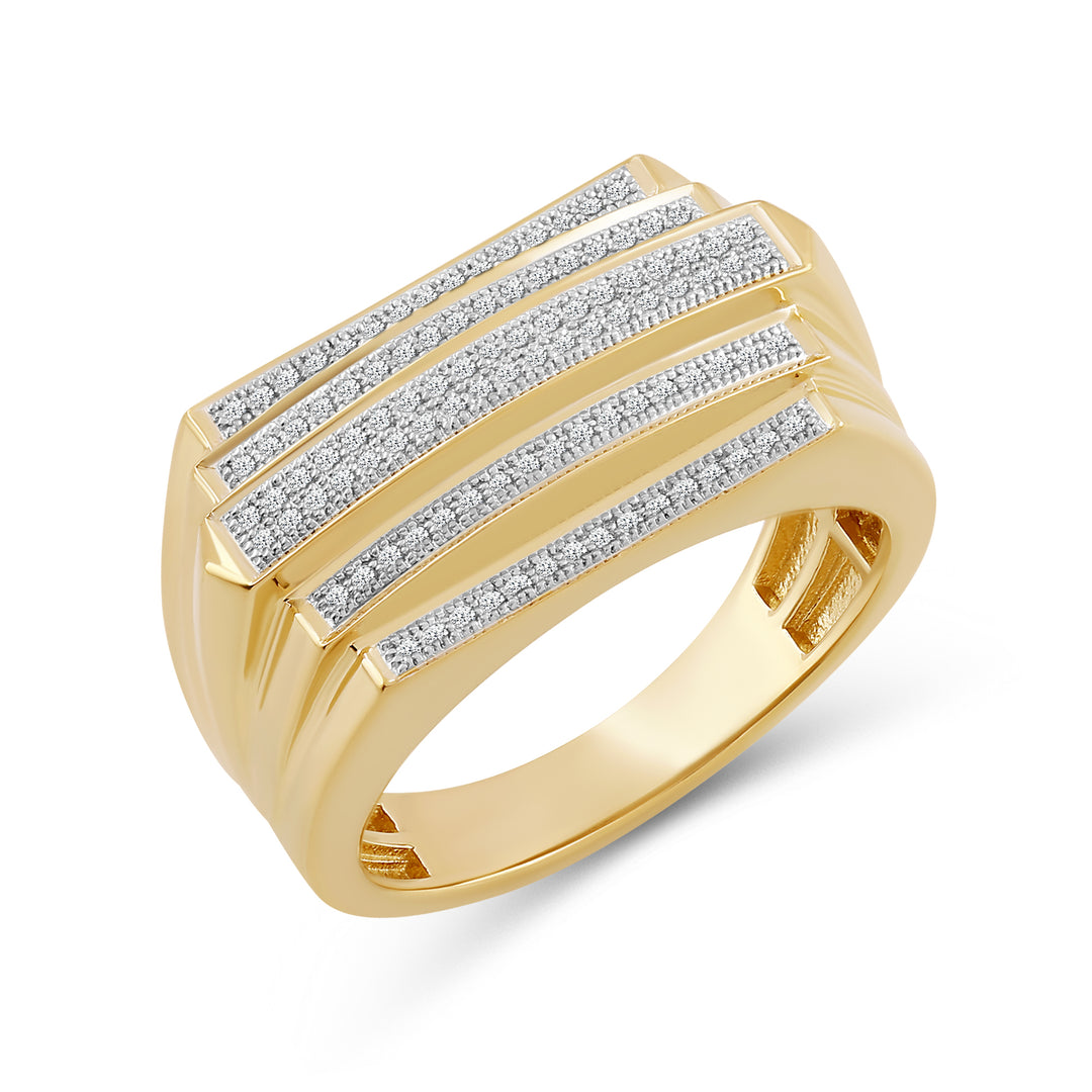 5 STEP LAYERED UNISEX DRIPZ RING with Cubic Zirconia Stones and 14K Yellow Gold over Sterling Silver