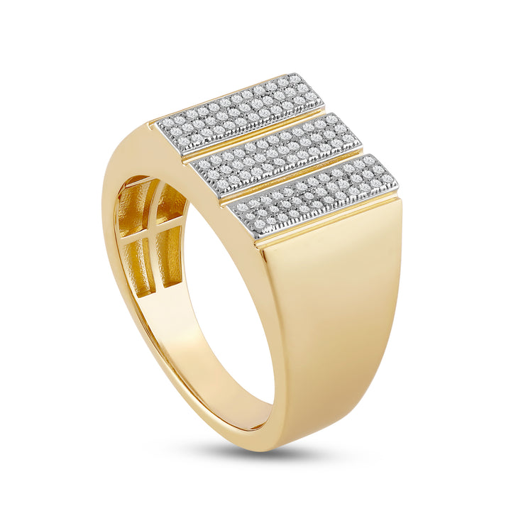 THREE ROW UNISEX DRIPZ RING with Cubic Zirconia Stones and 14K Yellow Gold over Sterling Silver