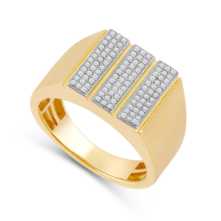 THREE ROW UNISEX DRIPZ RING with Cubic Zirconia Stones and 14K Yellow Gold over Sterling Silver