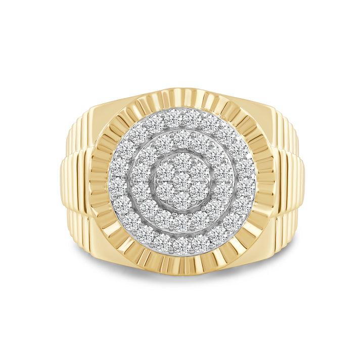 ROUND RADIATING UNISEX DRIPZ RING with Cubic Zirconia Stones and 14K Yellow Gold over Sterling Silver