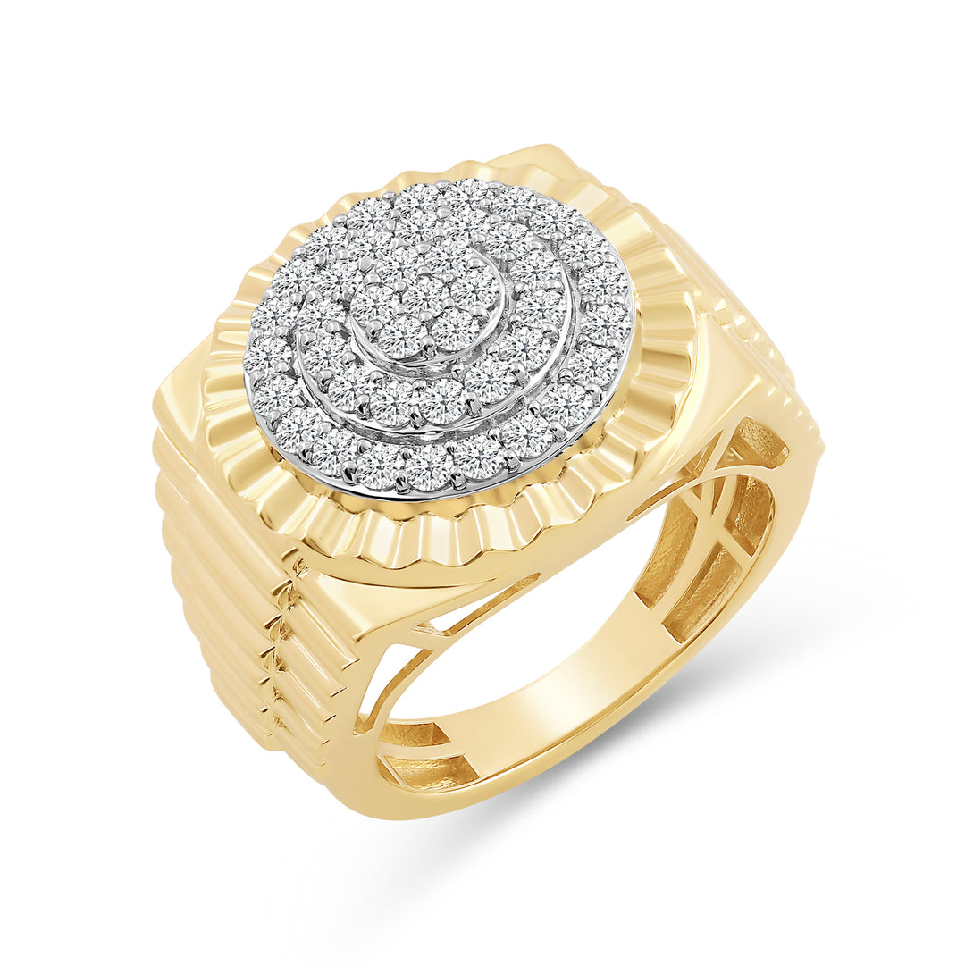 ROUND RADIATING UNISEX DRIPZ RING with Cubic Zirconia Stones and 14K Yellow Gold over Sterling Silver