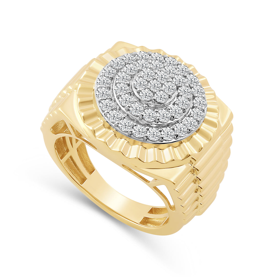 ROUND RADIATING UNISEX DRIPZ RING with Cubic Zirconia Stones and 14K Yellow Gold over Sterling Silver