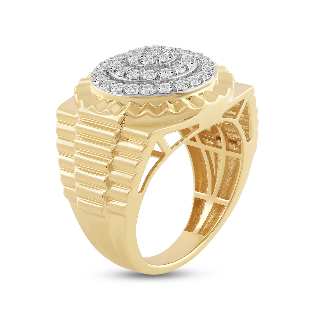 ROUND RADIATING UNISEX DRIPZ RING with Cubic Zirconia Stones and 14K Yellow Gold over Sterling Silver