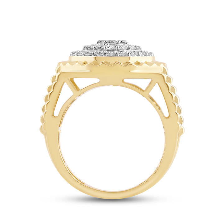 ROUND RADIATING UNISEX DRIPZ RING with Cubic Zirconia Stones and 14K Yellow Gold over Sterling Silver