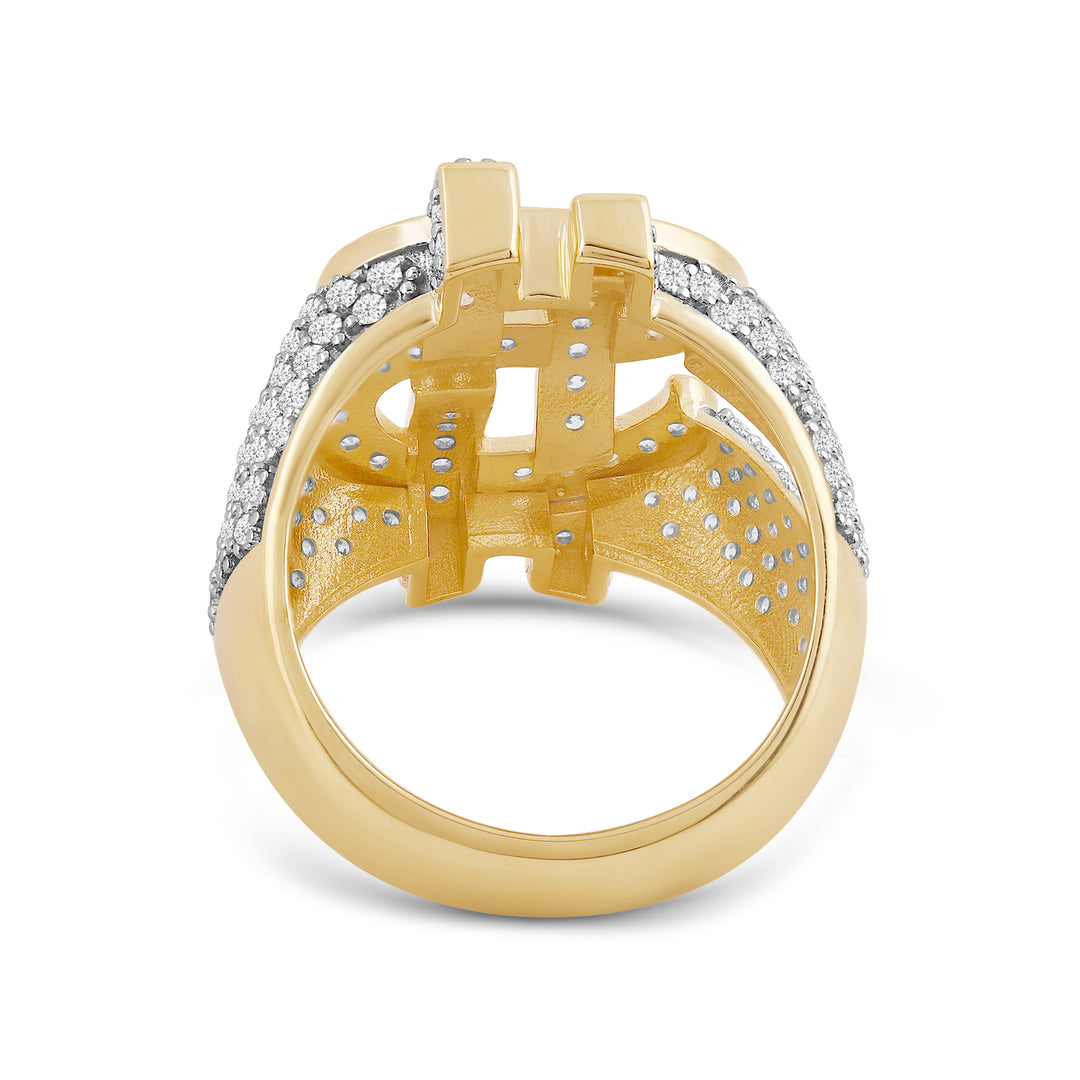 DOLLAR UNISEX DRIPZ RING with Cubic Zirconia Stones and 14K Yellow Gold over Sterling Silver