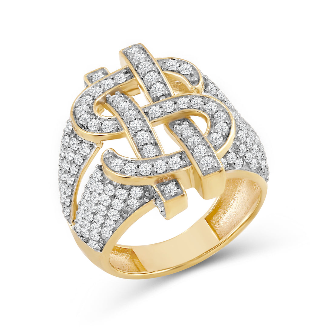 DOLLAR UNISEX DRIPZ RING with Cubic Zirconia Stones and 14K Yellow Gold over Sterling Silver