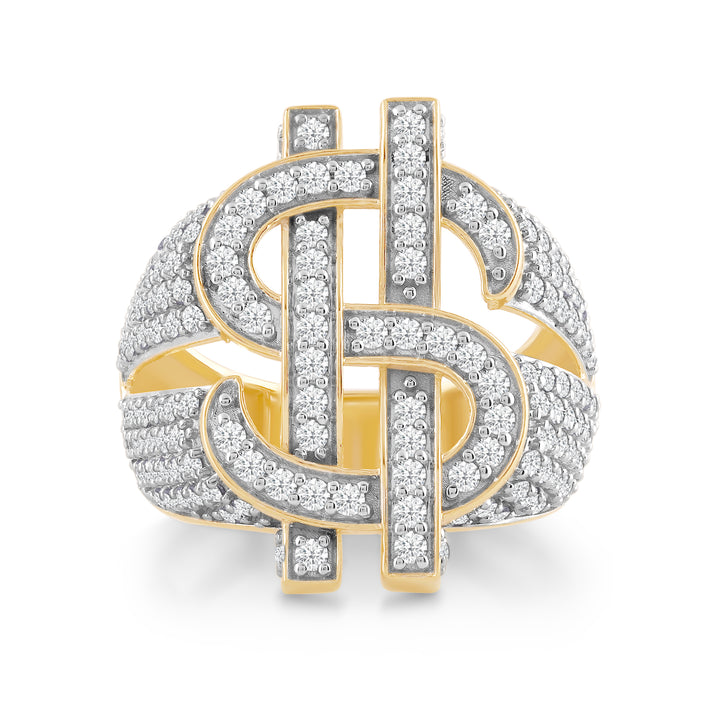 DOLLAR UNISEX DRIPZ RING with Cubic Zirconia Stones and 14K Yellow Gold over Sterling Silver