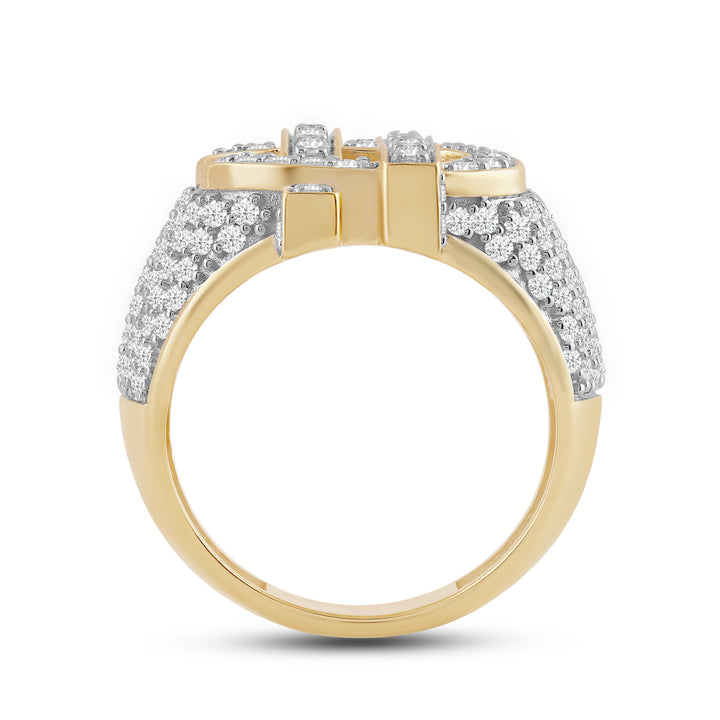 DOLLAR UNISEX DRIPZ RING with Cubic Zirconia Stones and 14K Yellow Gold over Sterling Silver