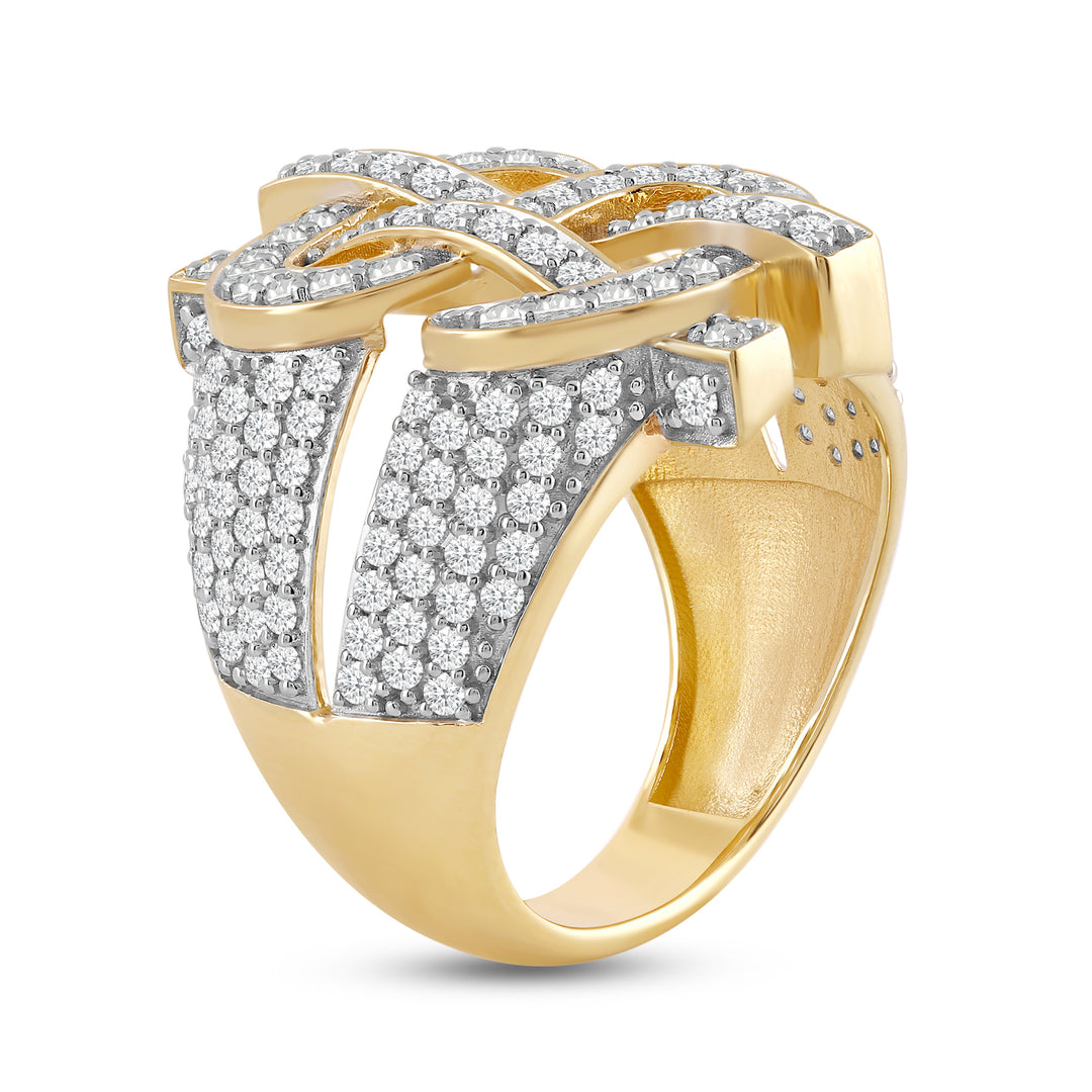 DOLLAR UNISEX DRIPZ RING with Cubic Zirconia Stones and 14K Yellow Gold over Sterling Silver