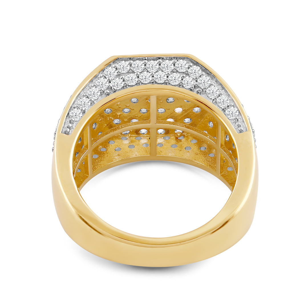 HEXAGON MICROPAVE UNISEX DRIPZ RING with Cubic Zirconia Stones and 14K Yellow Gold over Sterling Silver