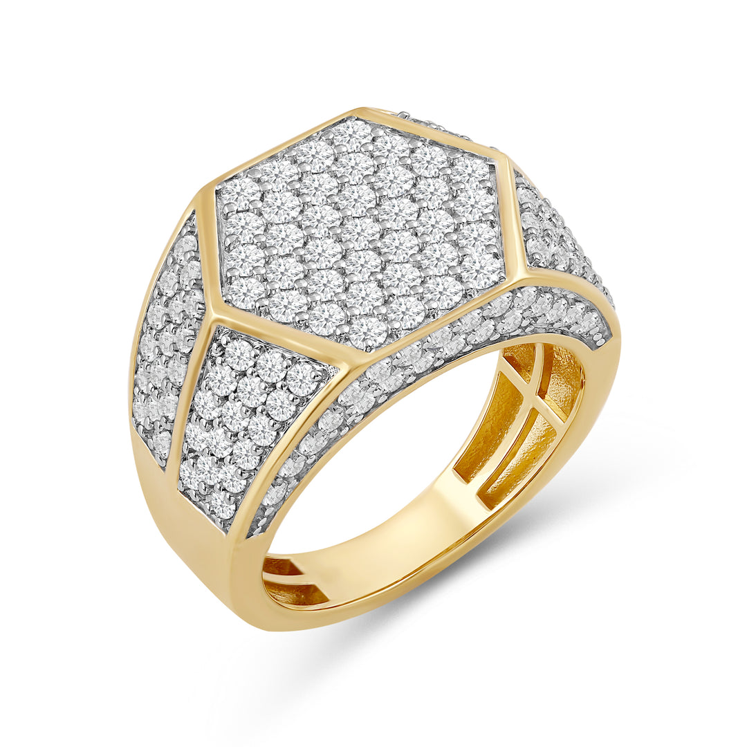 HEXAGON MICROPAVE UNISEX DRIPZ RING with Cubic Zirconia Stones and 14K Yellow Gold over Sterling Silver