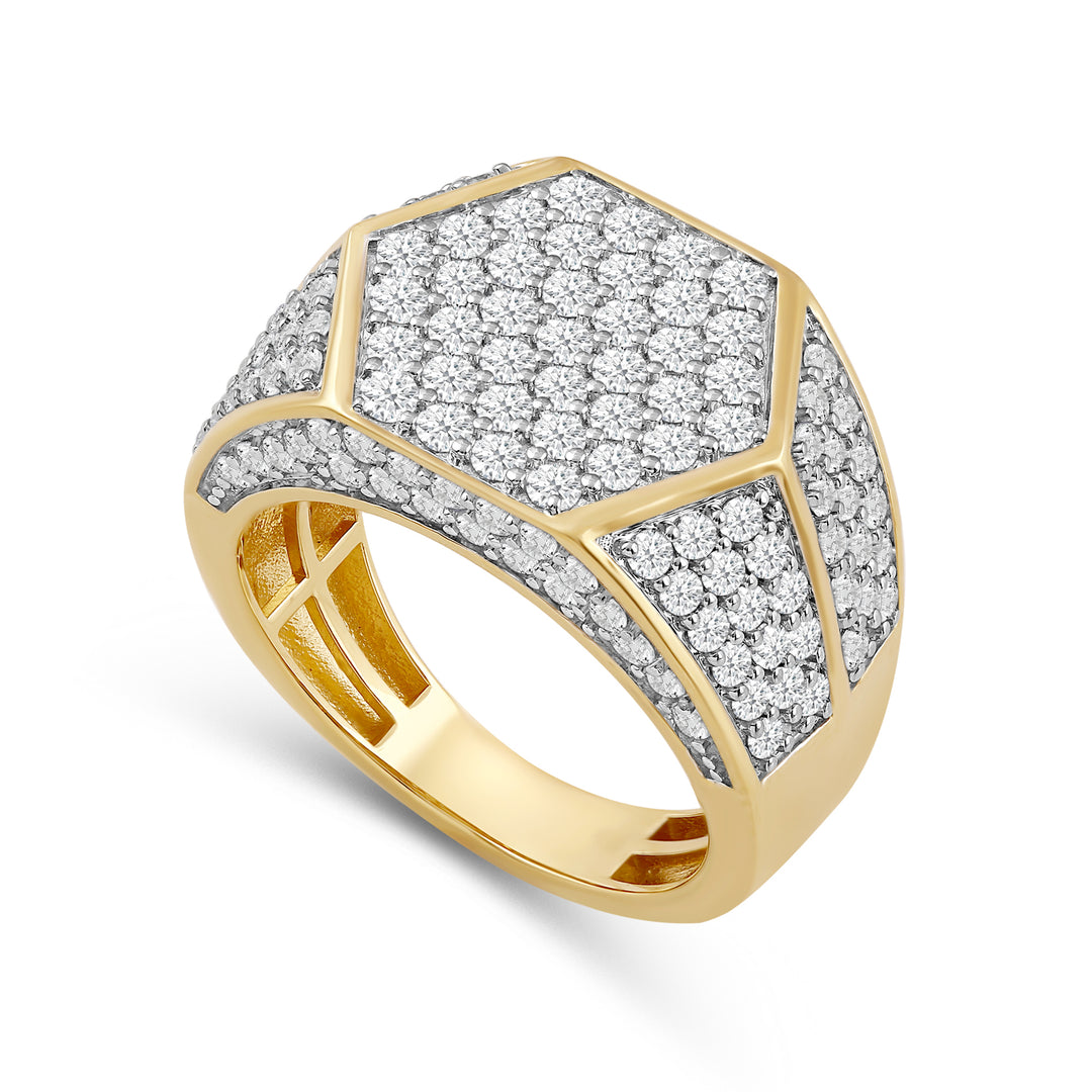 HEXAGON MICROPAVE UNISEX DRIPZ RING with Cubic Zirconia Stones and 14K Yellow Gold over Sterling Silver