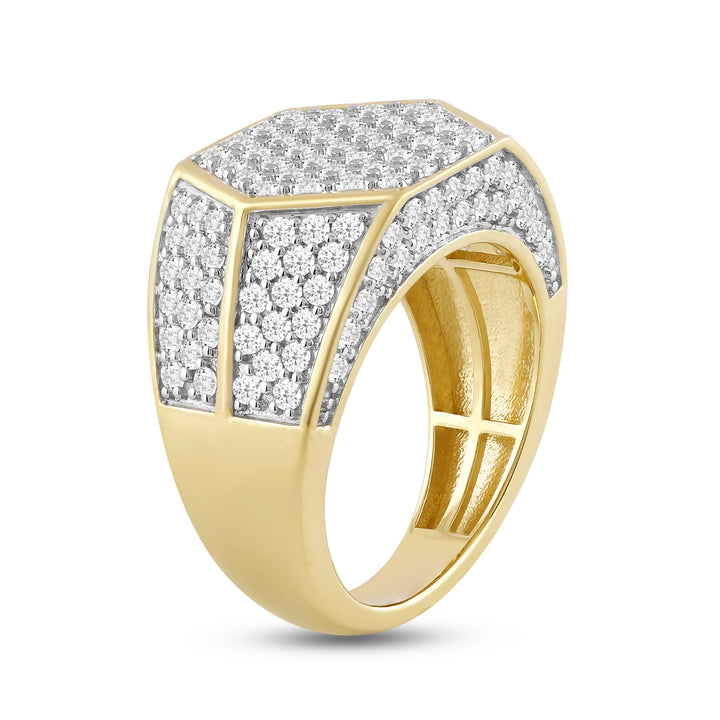 HEXAGON MICROPAVE UNISEX DRIPZ RING with Cubic Zirconia Stones and 14K Yellow Gold over Sterling Silver