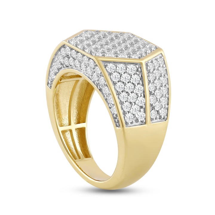 HEXAGON MICROPAVE UNISEX DRIPZ RING with Cubic Zirconia Stones and 14K Yellow Gold over Sterling Silver