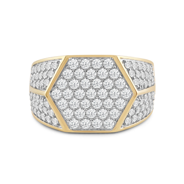 HEXAGON MICROPAVE UNISEX DRIPZ RING with Cubic Zirconia Stones and 14K Yellow Gold over Sterling Silver