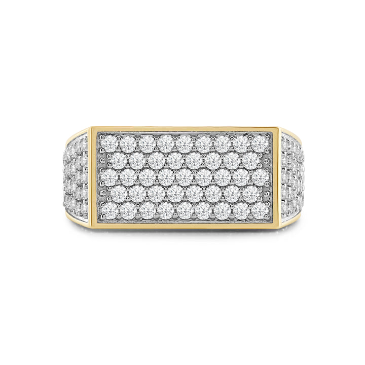 ELONGATED RECTANGLUAR UNISEX DRIPZ RING with Cubic Zirconia Stones and 14K Yellow Gold over Sterling Silver